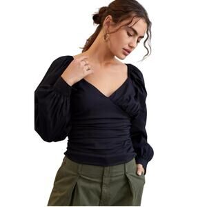 Anthropologie Sweetheart Puff-sleeved blouse  black size S